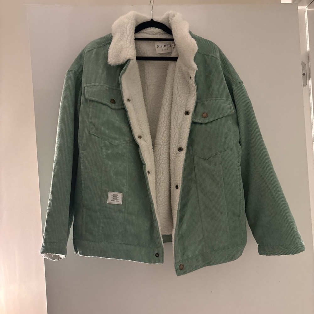 Women’s Mint Green Corduroy Jacket with Sherpa Lining